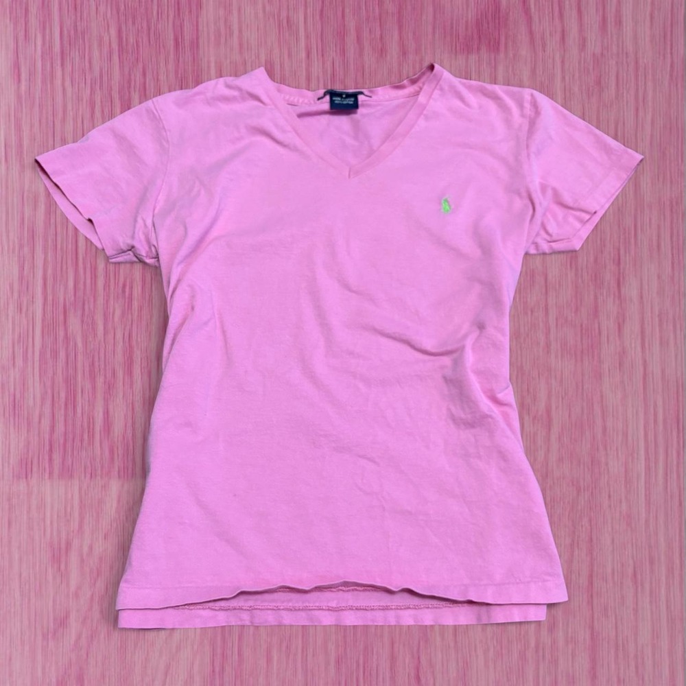pink ralph lauren sport green embroidered v neck